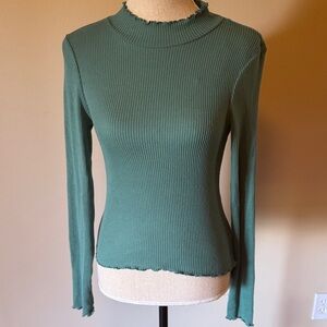 American Eagle Outfitters Sage Green Ribbed Long Sleeve Top